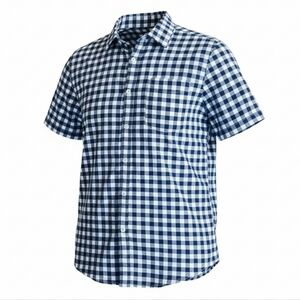 Blue White Checkered Gingham Men's Button-up Shirt Shortsleeve Size Xlarge
